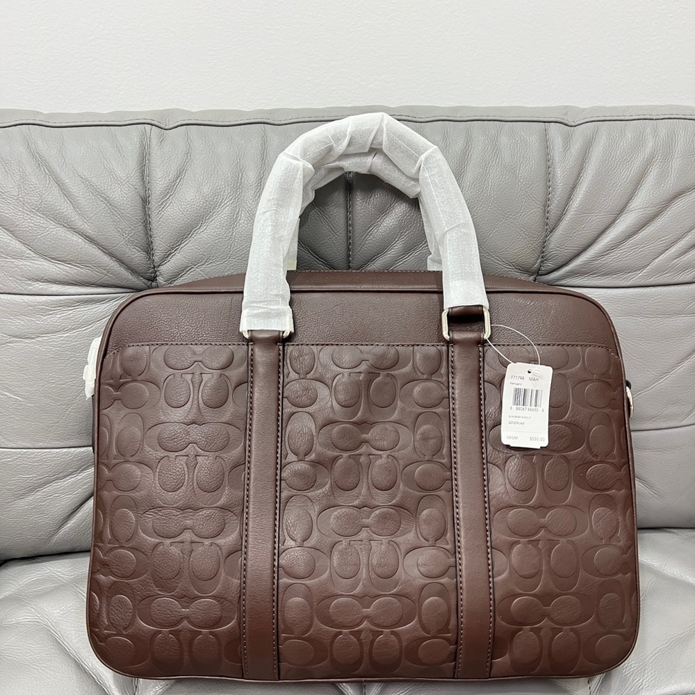 COACH Men SLIM BRIEF IN SIGNATURE MAHOGANY LEATHER F71798 - Picture 2 of 8